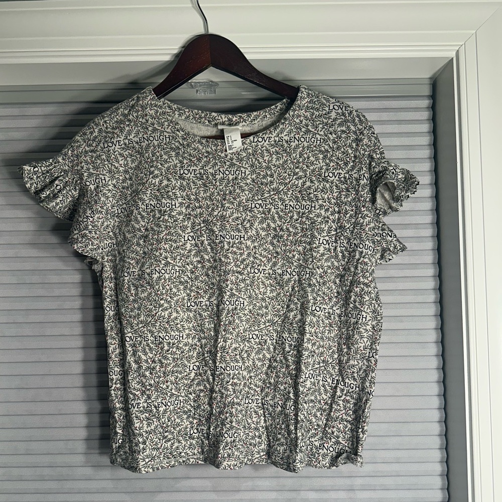 Black and white floral print cropped tee G-32